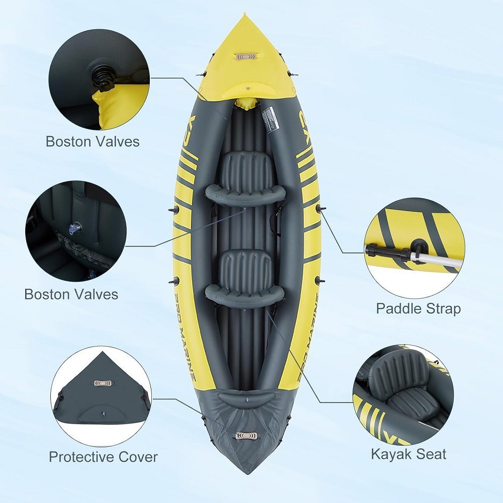Inflatable Kayak 2 Person Drop Stitch - Inflatable Double Kayaker Dinghy Rafting Assault